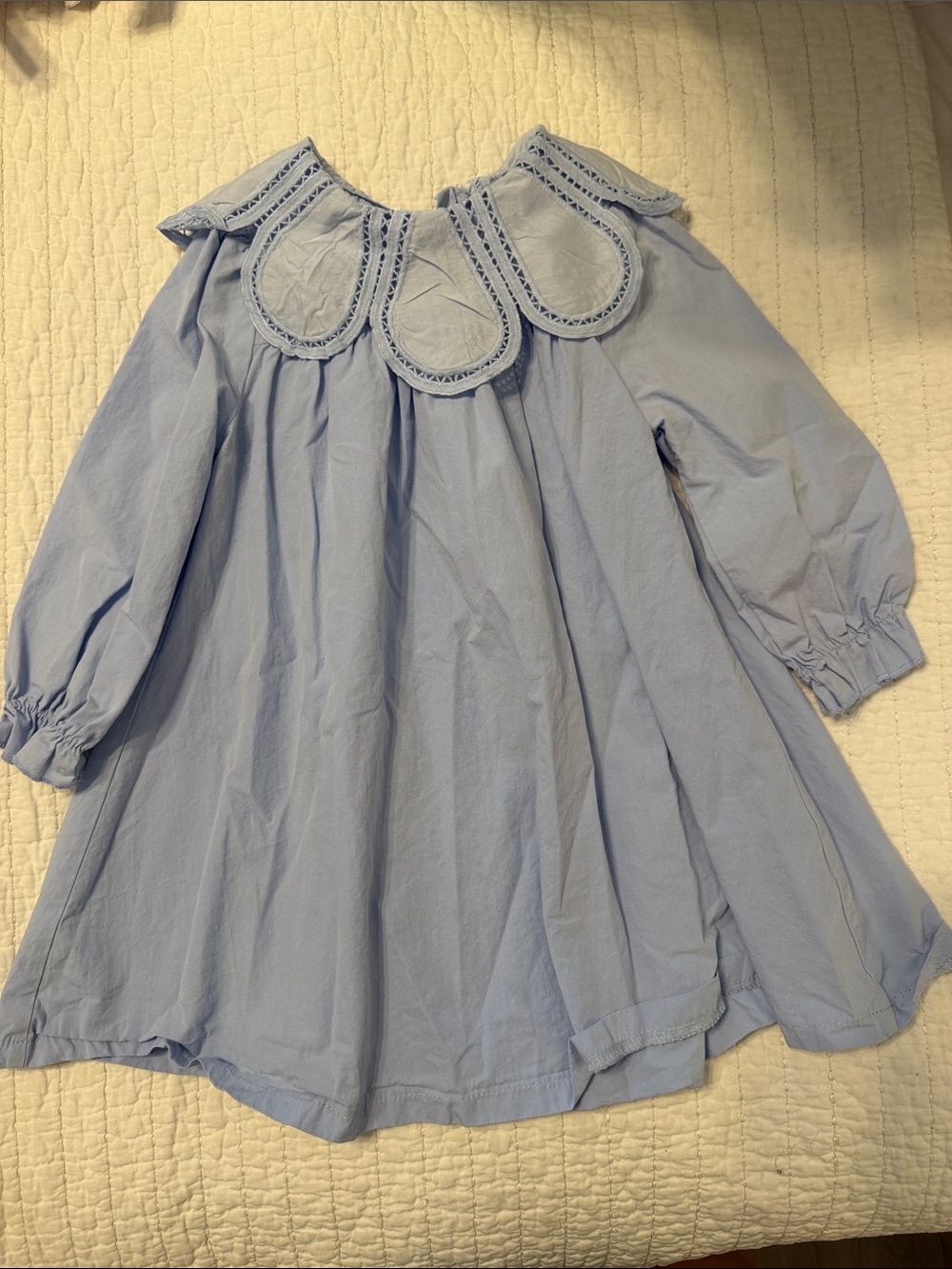 Light Blue Girls' Long-Sleeve Collar Dress Top